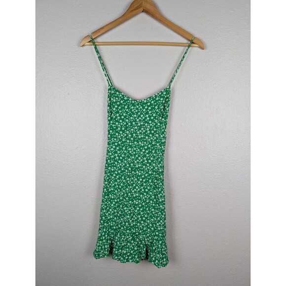 Zara Green Ditsy Floral Print Criss Cross Back Short Mini Dress Women's Medium - Picture 3 of 8